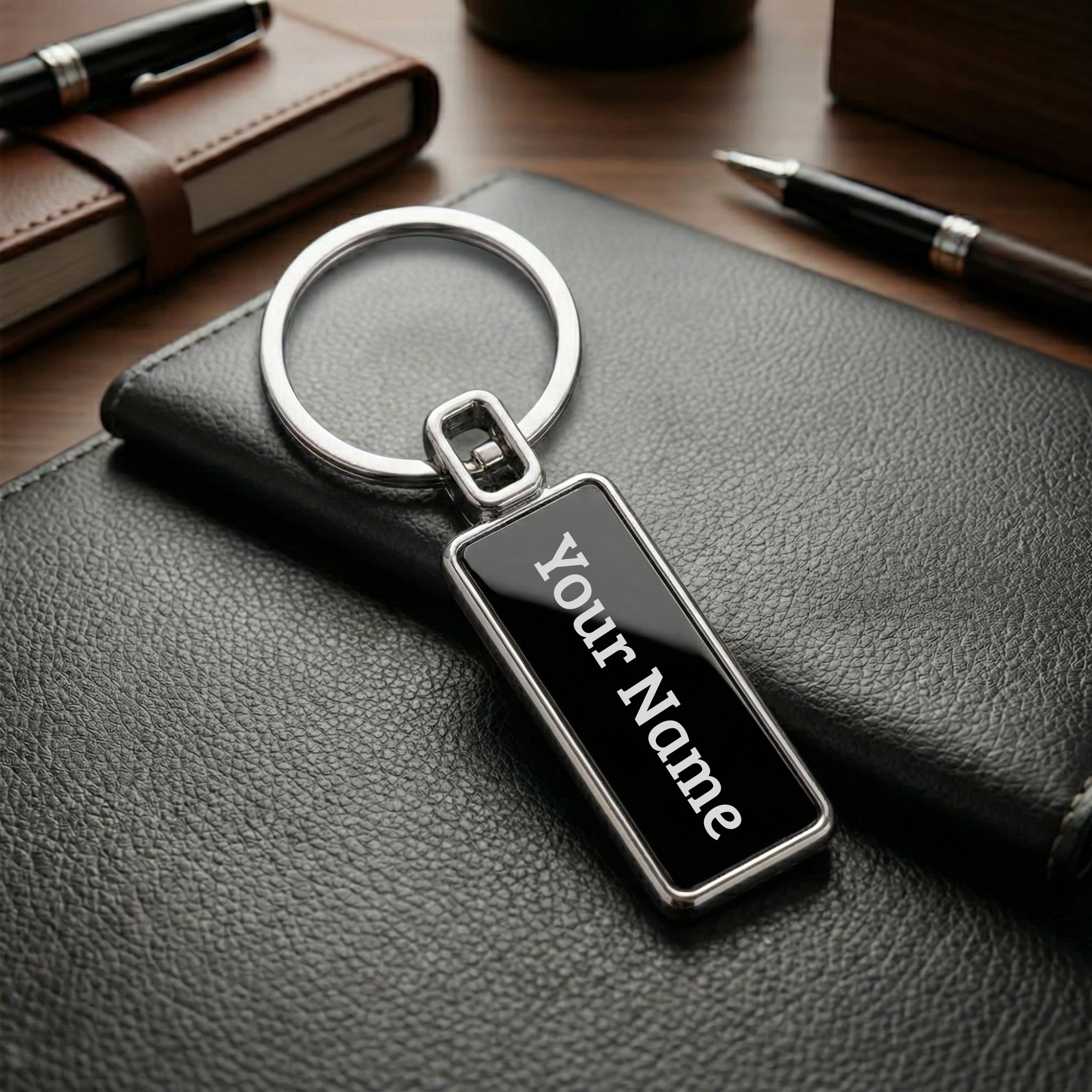 Customizable Rectangular Metal Keychain