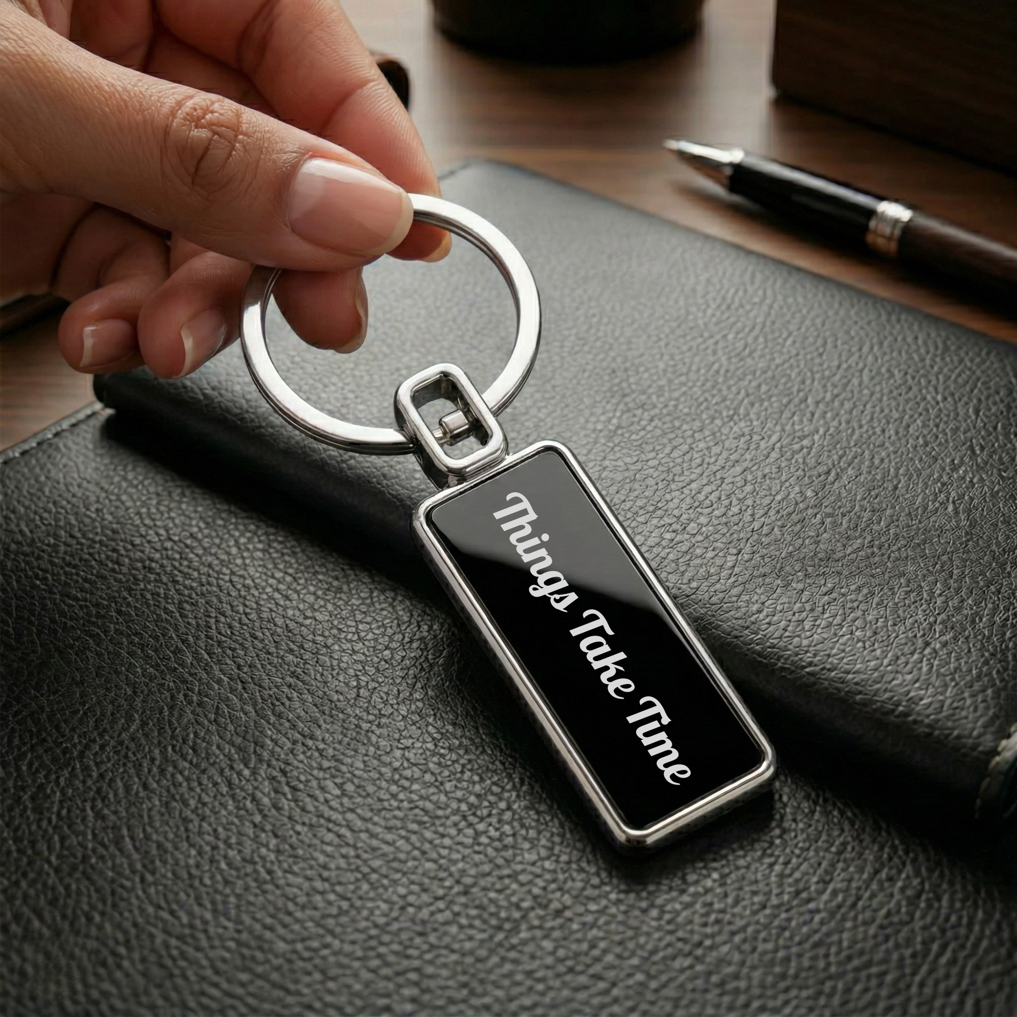 Customizable Rectangular Metal Keychain