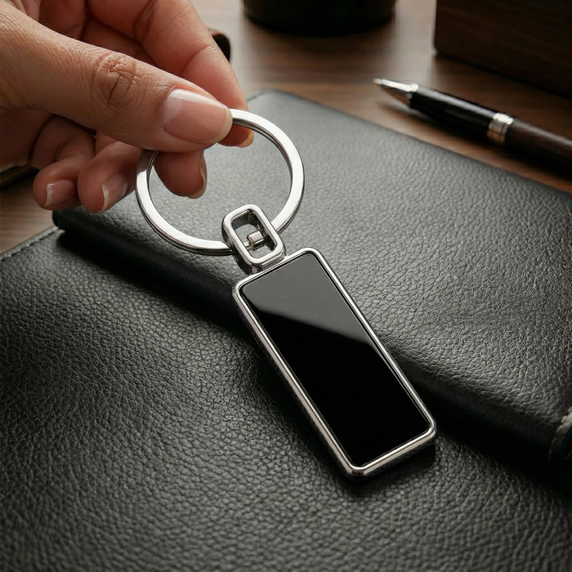 Customizable Rectangular Metal Keychain
