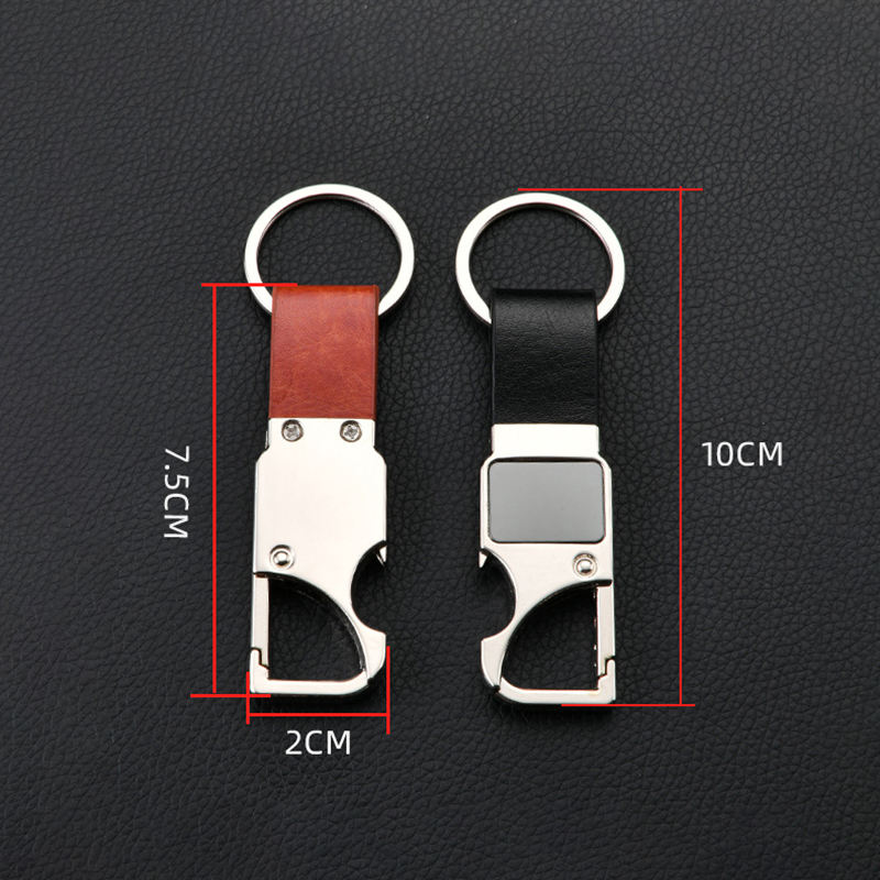 Metal Keychain with Leather Strap & Bottle Opener – Business Gifting