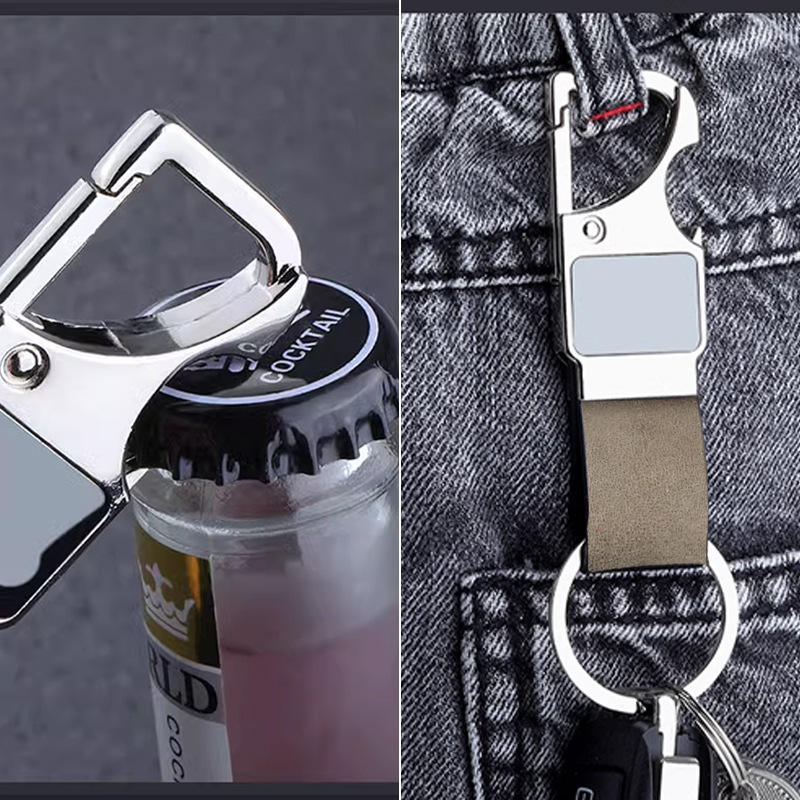Metal Keychain with Leather Strap & Bottle Opener – Business Gifting