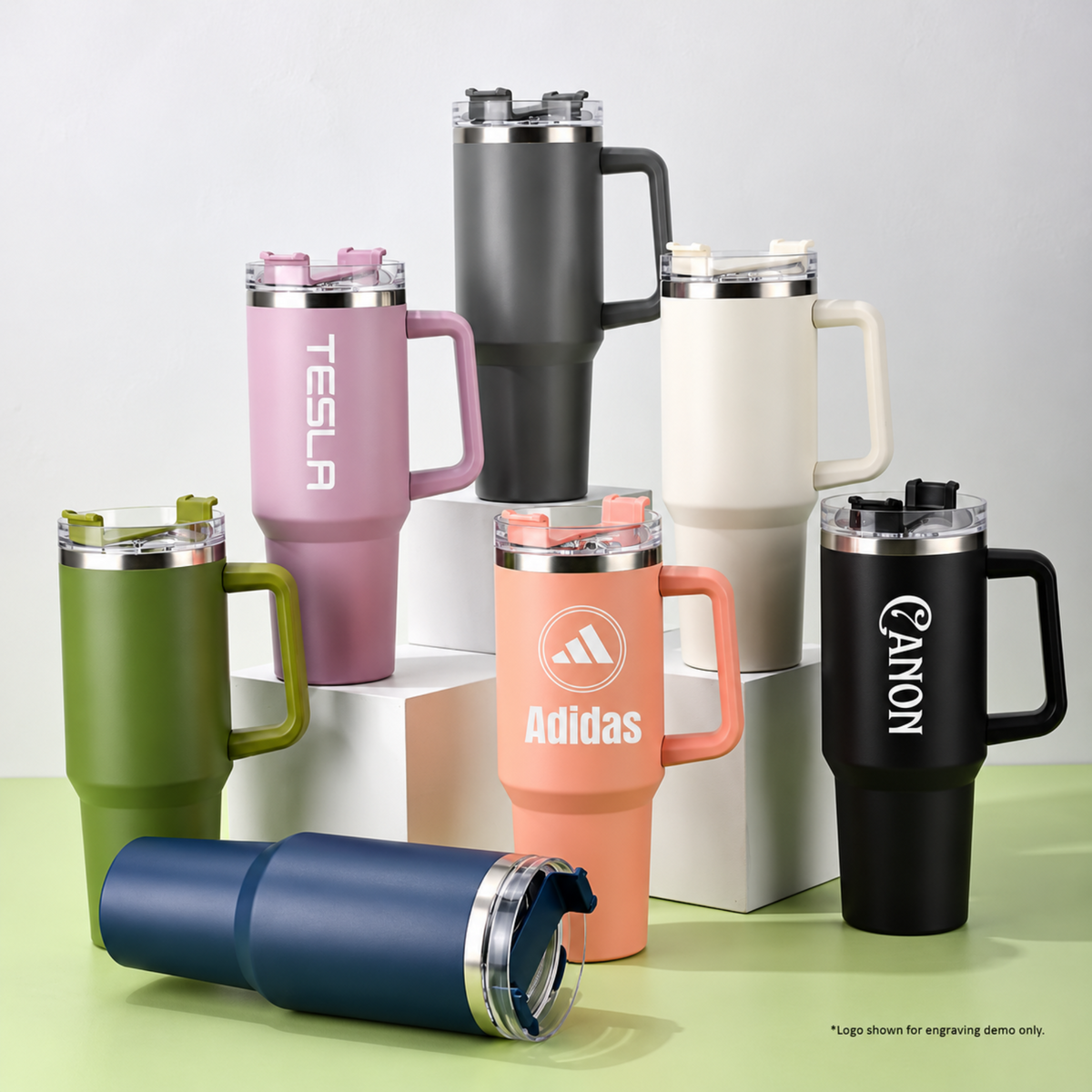 Custom Logo Steel Tumbler with Handle & Straw – Corporate Gifts for Teams