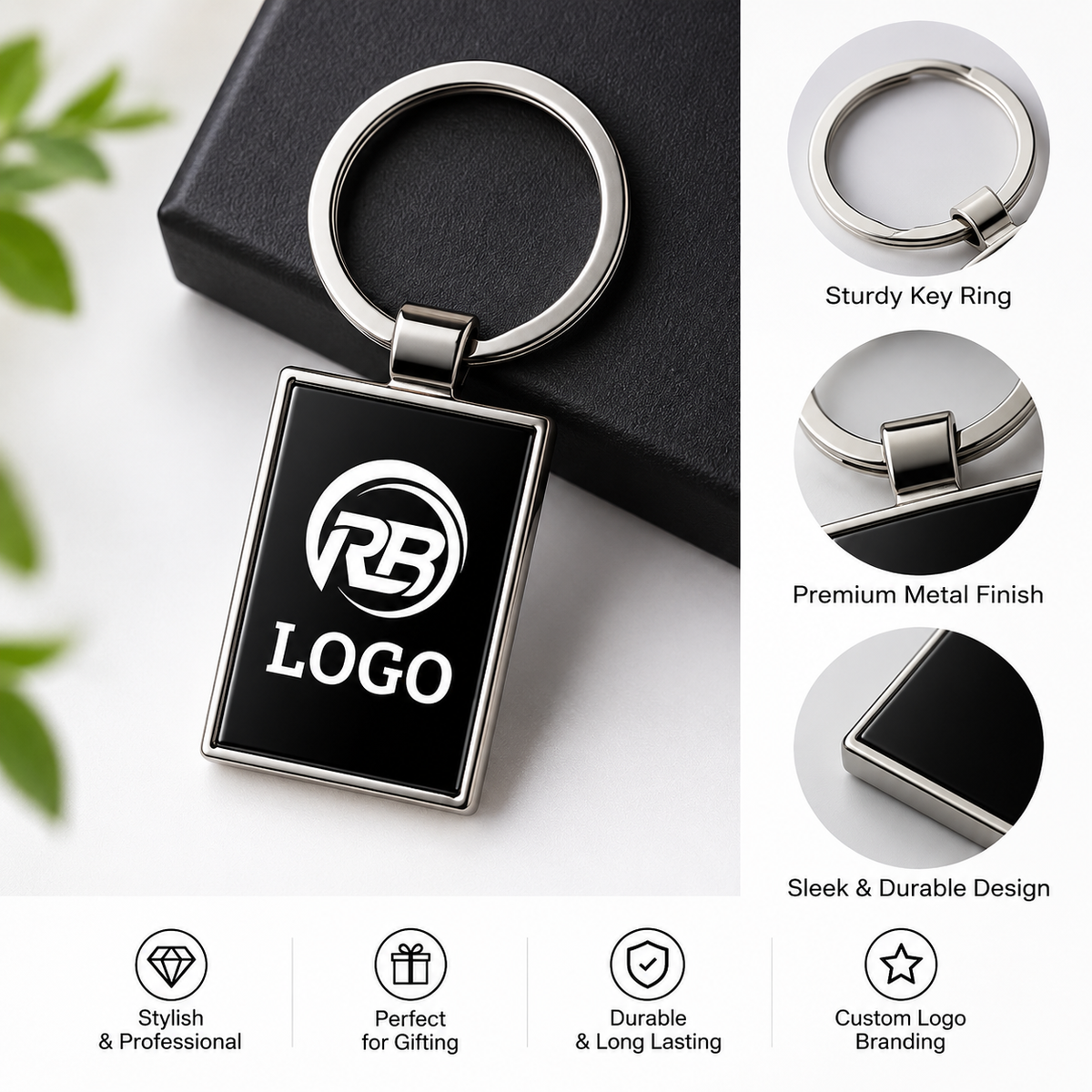 Rectangular Metal Keychain – Custom Logo & Name Engraving