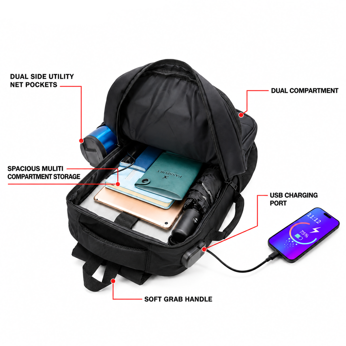 Office Backpack with Laptop Compartment, USB Charging Port & Anti-Theft Lock