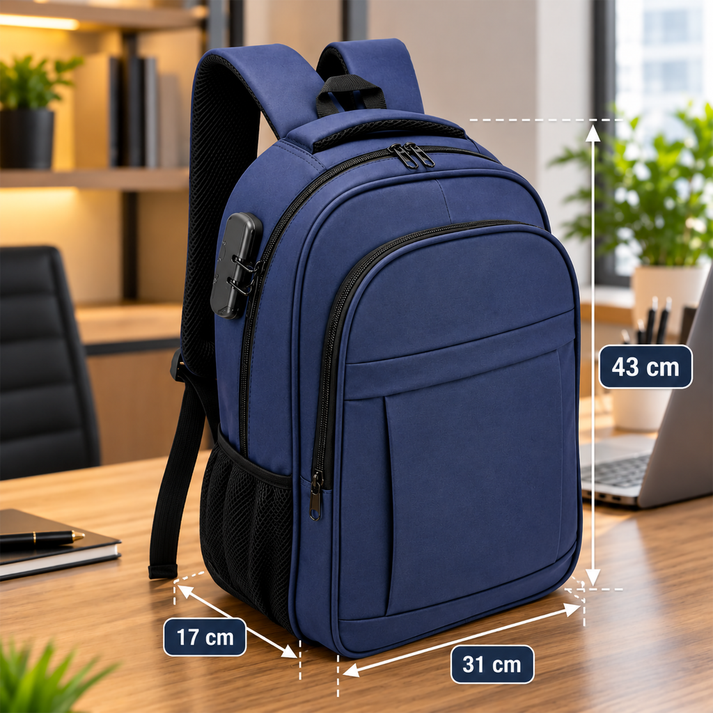 Office Backpack with Laptop Compartment, USB Charging Port & Anti-Theft Lock