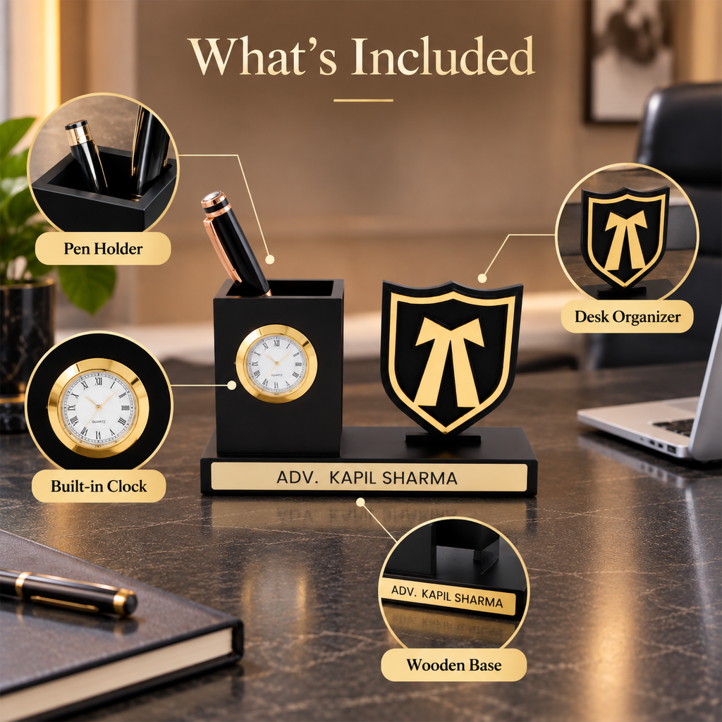 Personalized Advocate Desk Organizer with Clock & Pen Stand