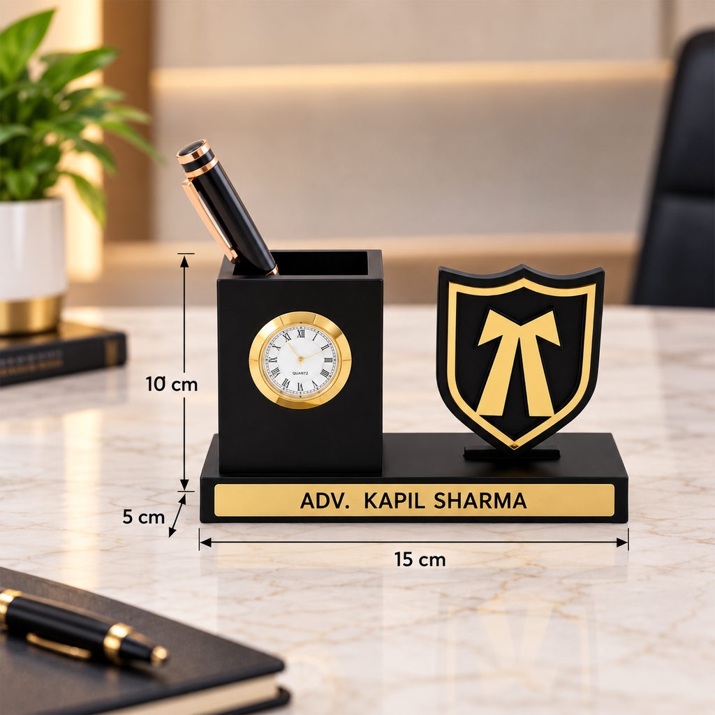 Personalized Advocate Desk Organizer with Clock & Pen Stand
