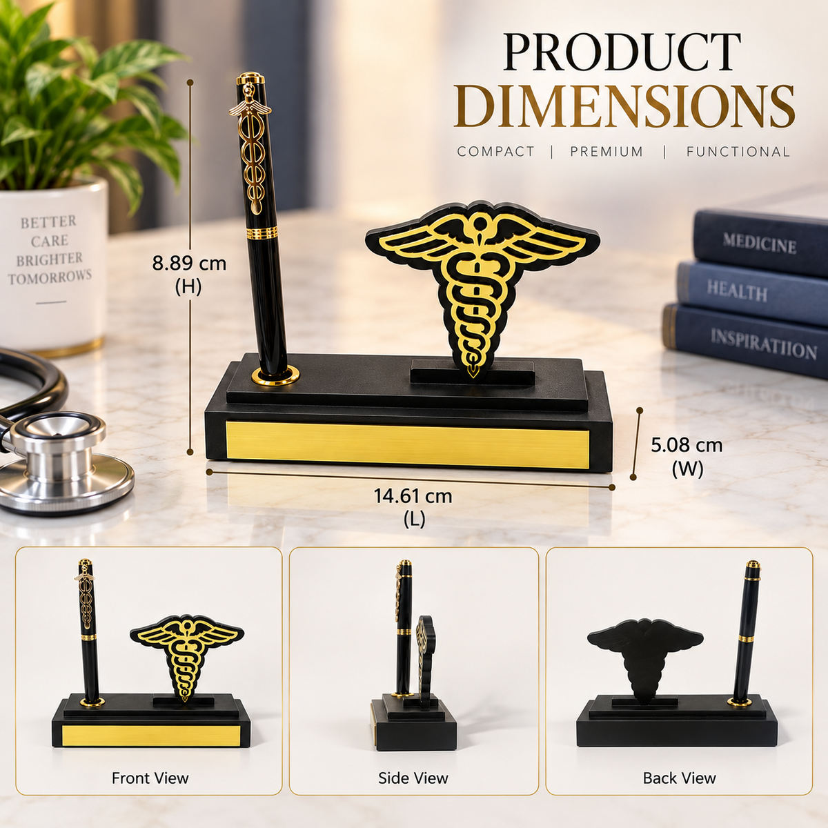 Personalized Doctor Desk Organizer with Caduceus Symbol & Pen Holder