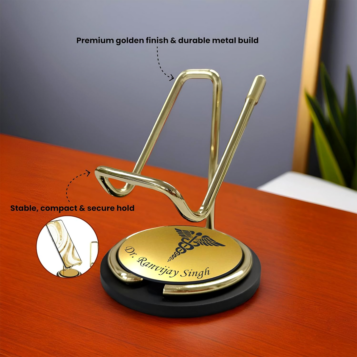 Personalized Gold Metal Mobile Stand – Corporate Desk Phone Holder