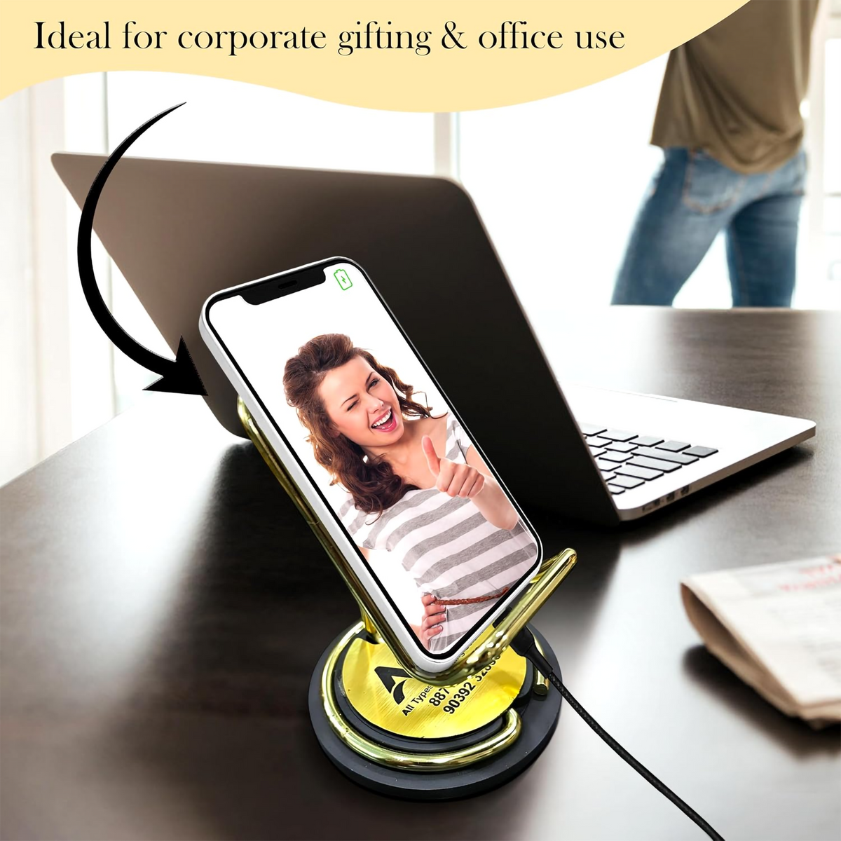 Personalized Gold Metal Mobile Stand – Corporate Desk Phone Holder
