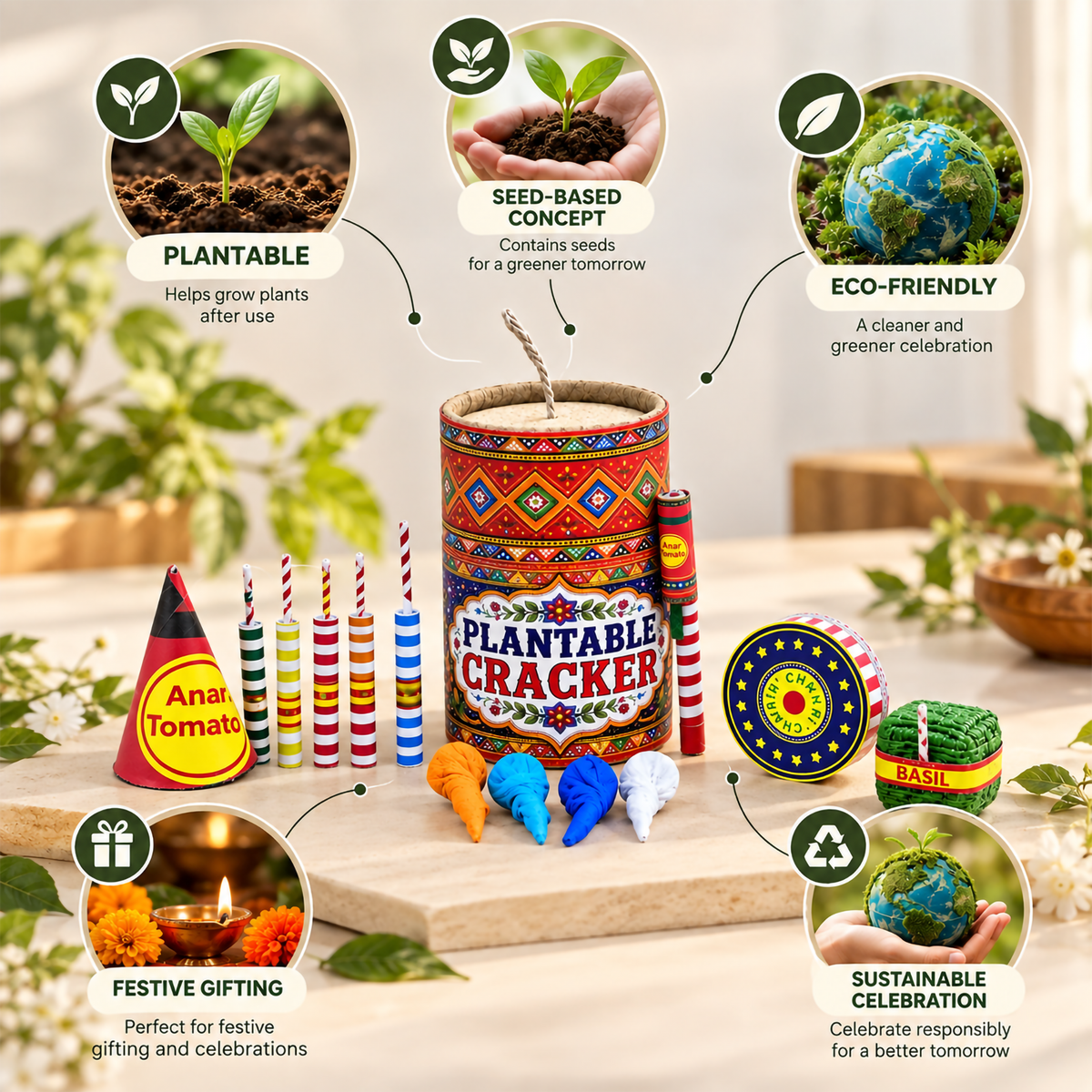 Plantable Eco-Friendly Cracker Gift Set – Sustainable Diwali Seed Bombs