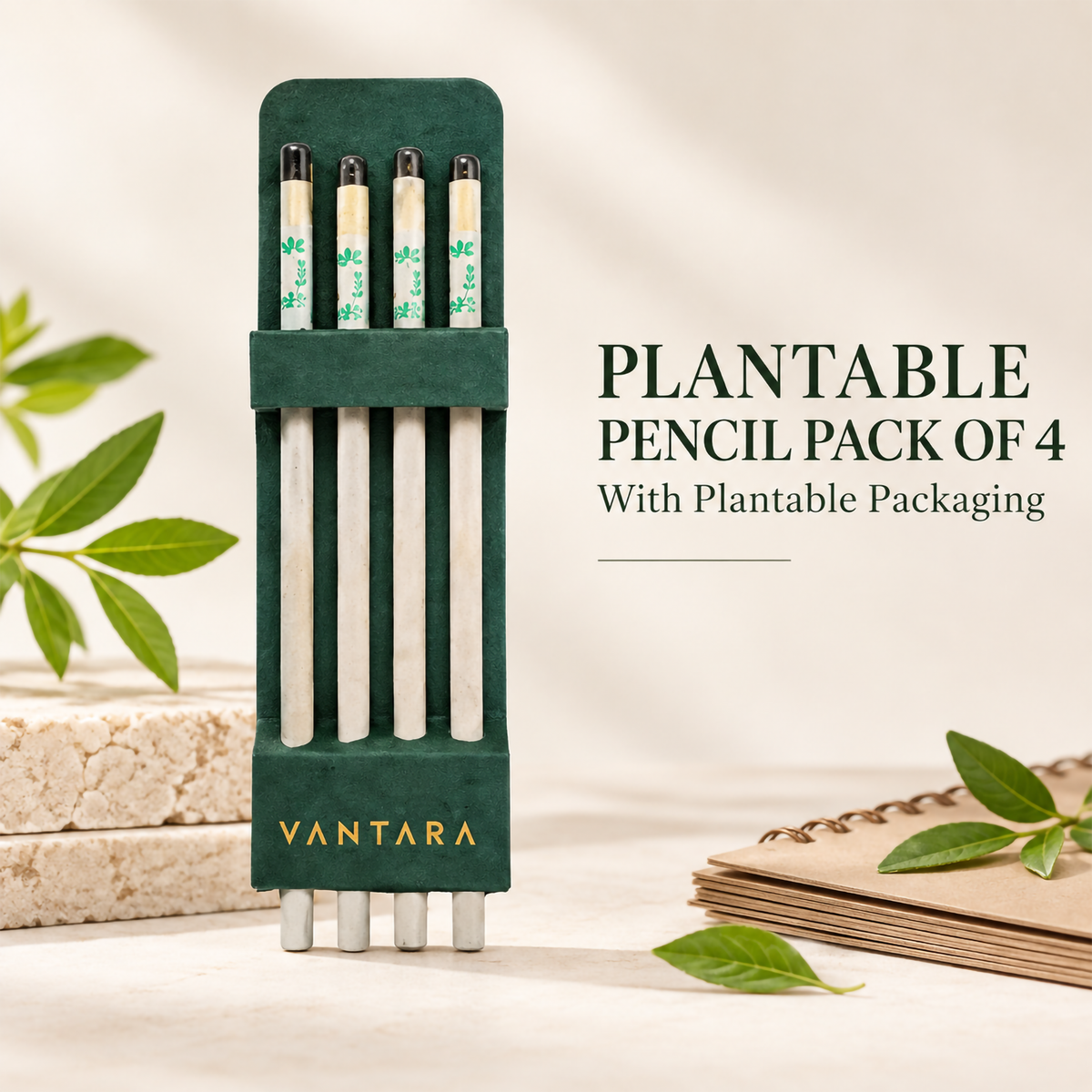 Plantable Pencil Pack of 4 with Plantable Packaging – Eco-Friendly Seed Pencils