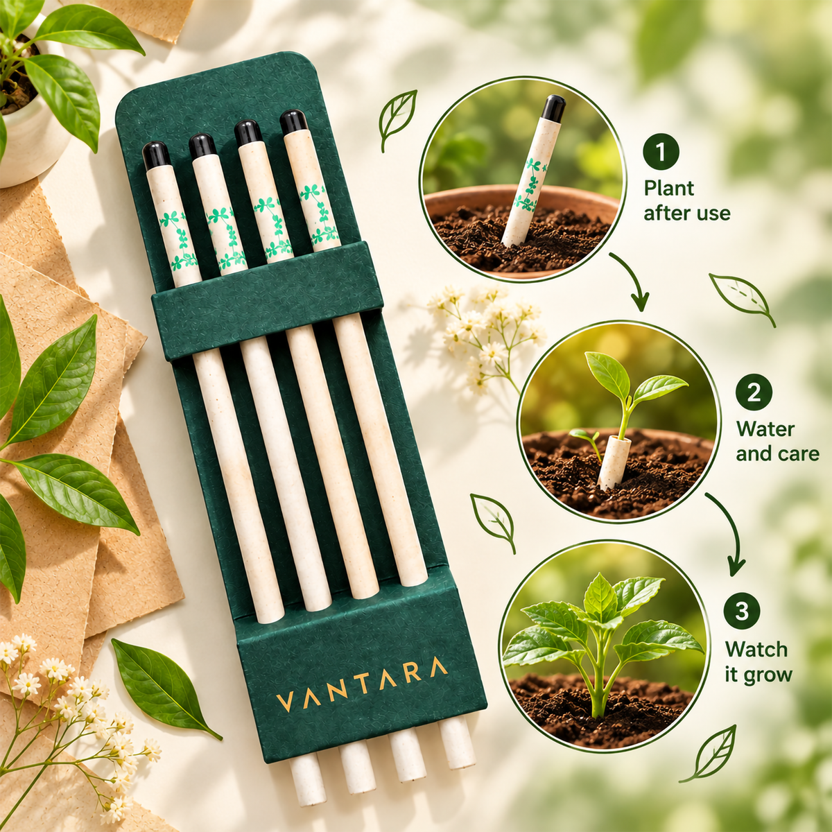 Plantable Pencil Pack of 4 with Plantable Packaging – Eco-Friendly Seed Pencils