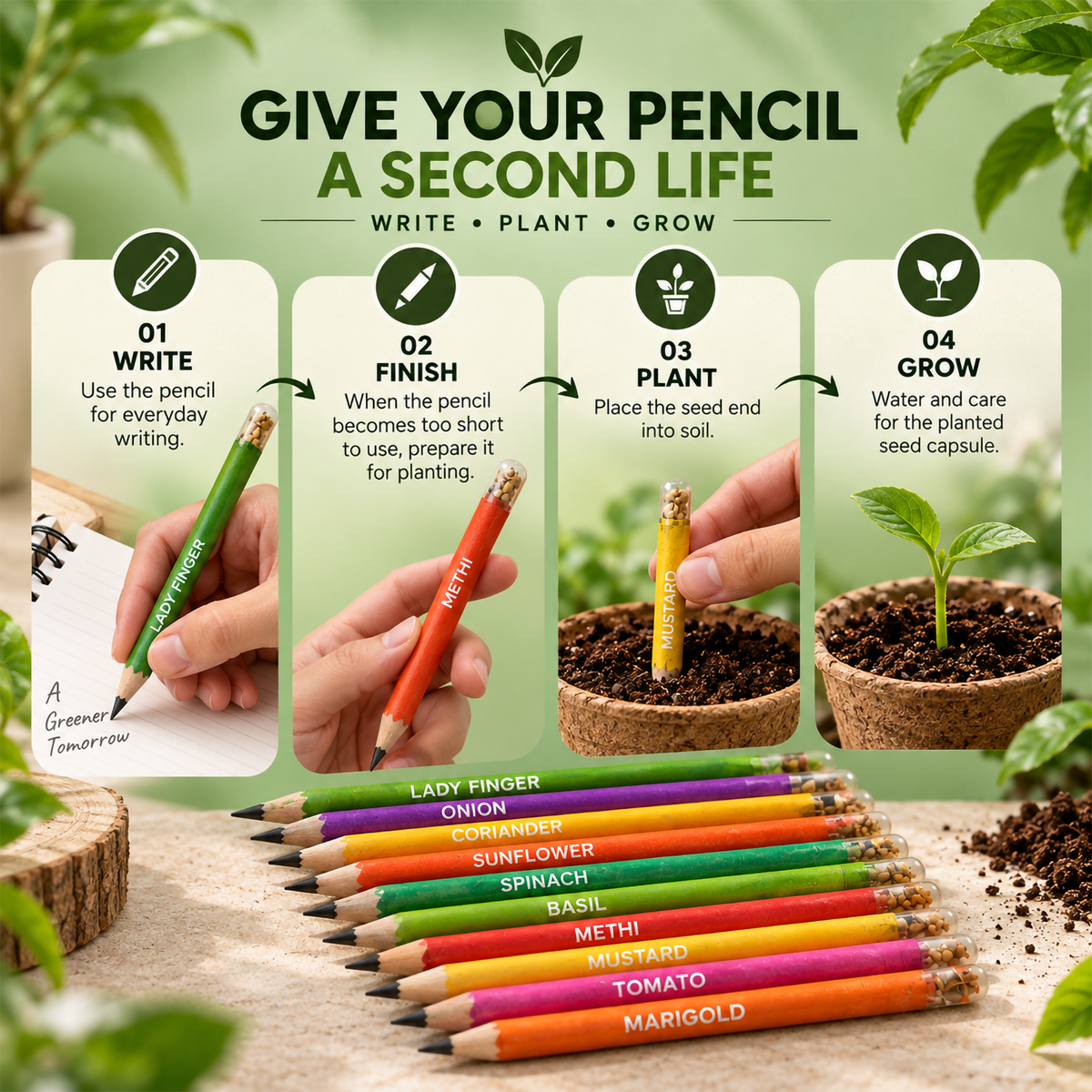 Plantable Seed Pencil | 2B Extra Dark Recycled Paper Eco-Friendly Corporate Gift