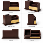Premium Brown Wooden Desk Organizer with Mobile Holder & Pen Stand