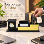 Premium House-Style Wooden Desk Organizer with Analog Clock, Pen & Card Holder