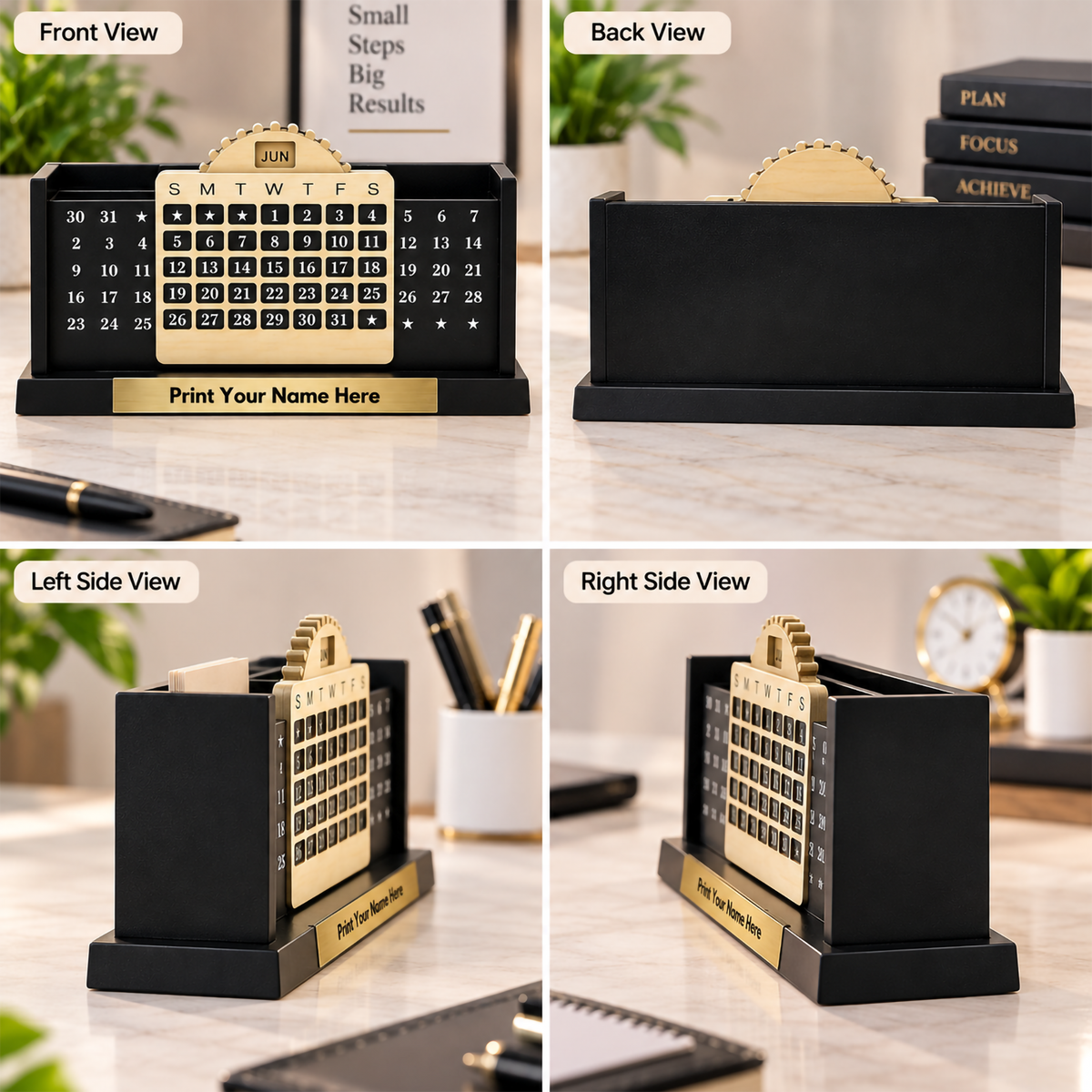Premium  Wooden Calendar Desk Organizer with Pen & Card Holder