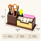 Rich Brown Wooden Perpetual Calendar Desk Organizer with Pen Holder