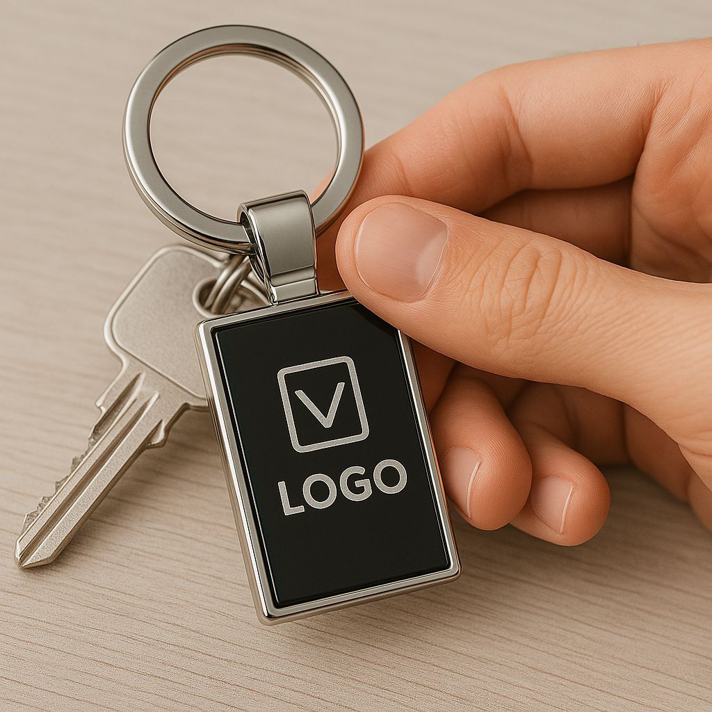 Personalized Rectangular Metal Keychain - Name or Logo Engraving