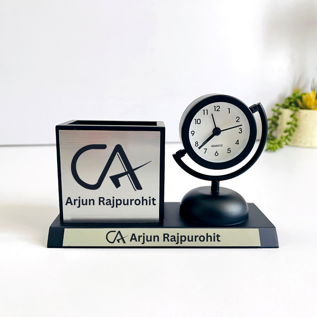 Elite Desk Companion – Personalized Clock Pen Stand