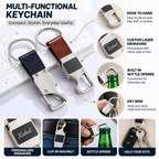Metal Keychain with Leather Strap & Bottle Opener – Business Gifting