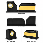 RegalChron Black & Gold Wooden Desk Organizer with Clock