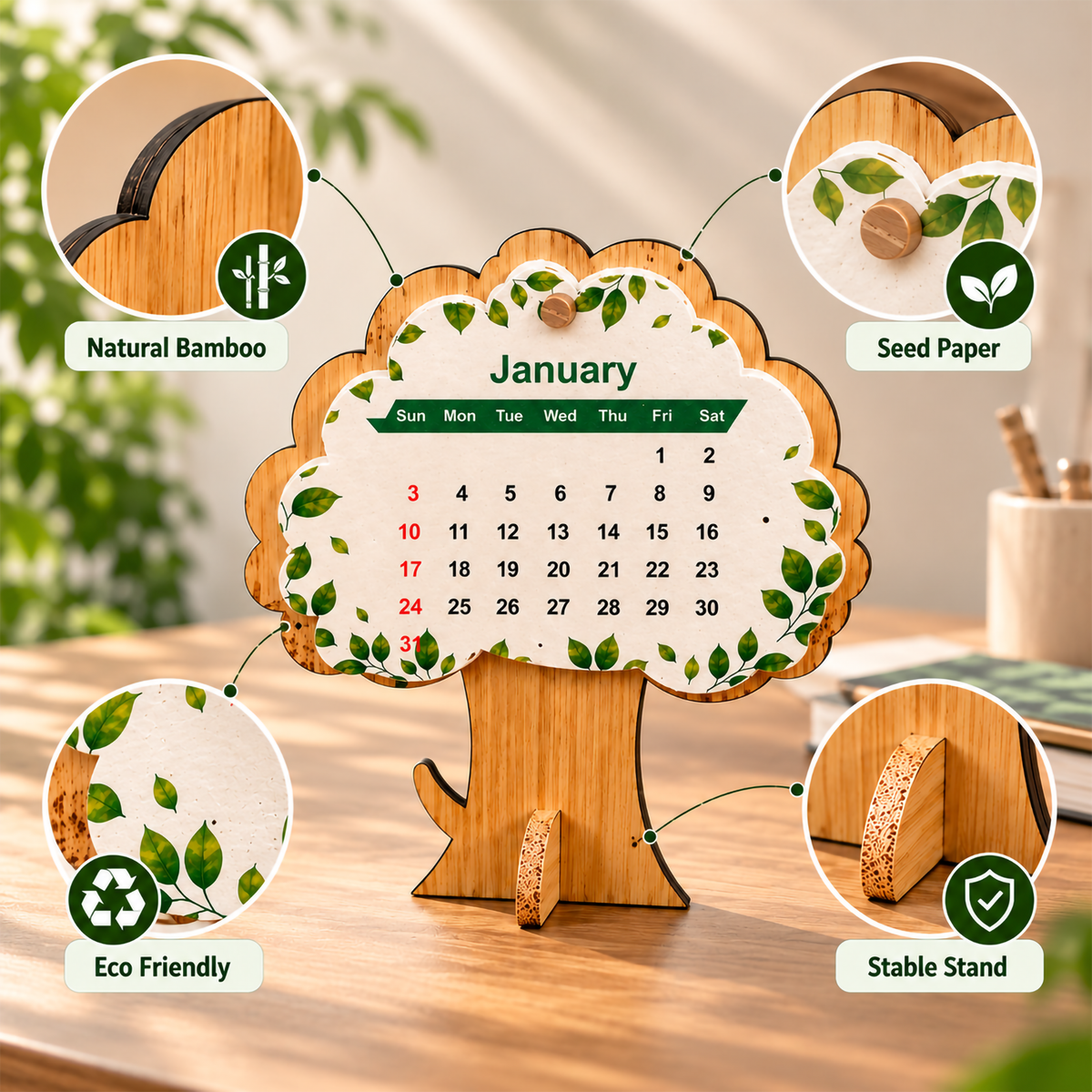 Bamboo Tree-Shaped Seed Paper Calendar – Eco-Friendly Corporate Gift